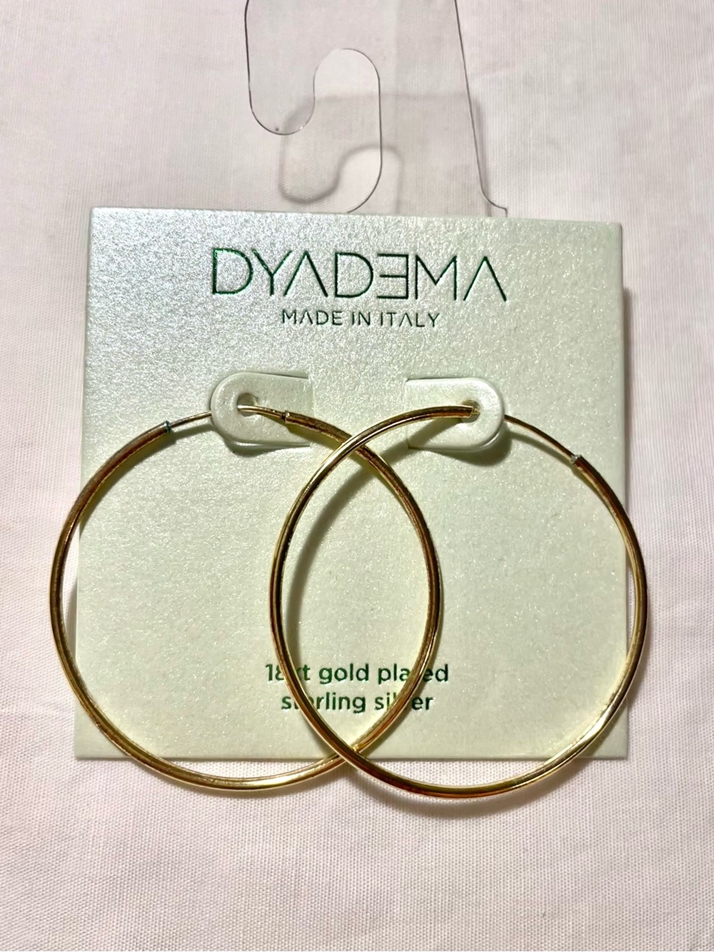 Dyadema Italy 18k Gold Plated 925 Sterling Silver Hoop Earrings 4cm NWT